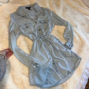 Forever 21 Collared Jean Style Blouse Dress Cardigan w/ Belt